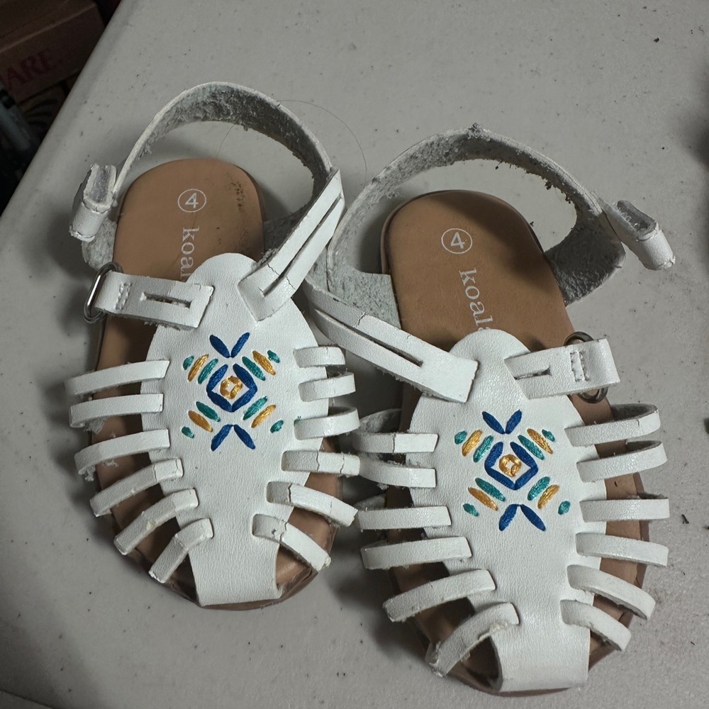 Koala Kids White Sandals with Blue and Yellow Design